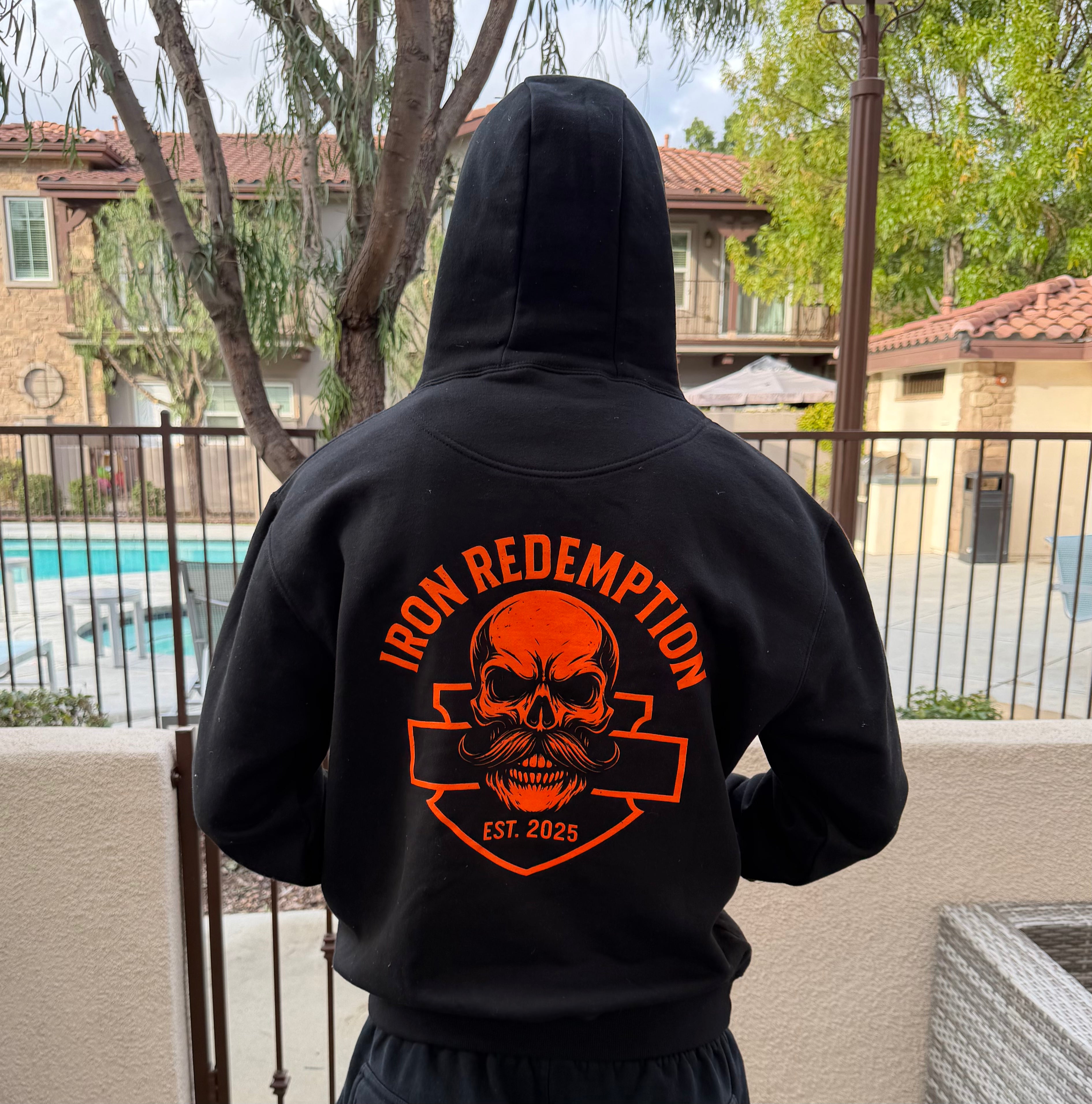 Iron Redemption Orange Skull Hoodie – Black