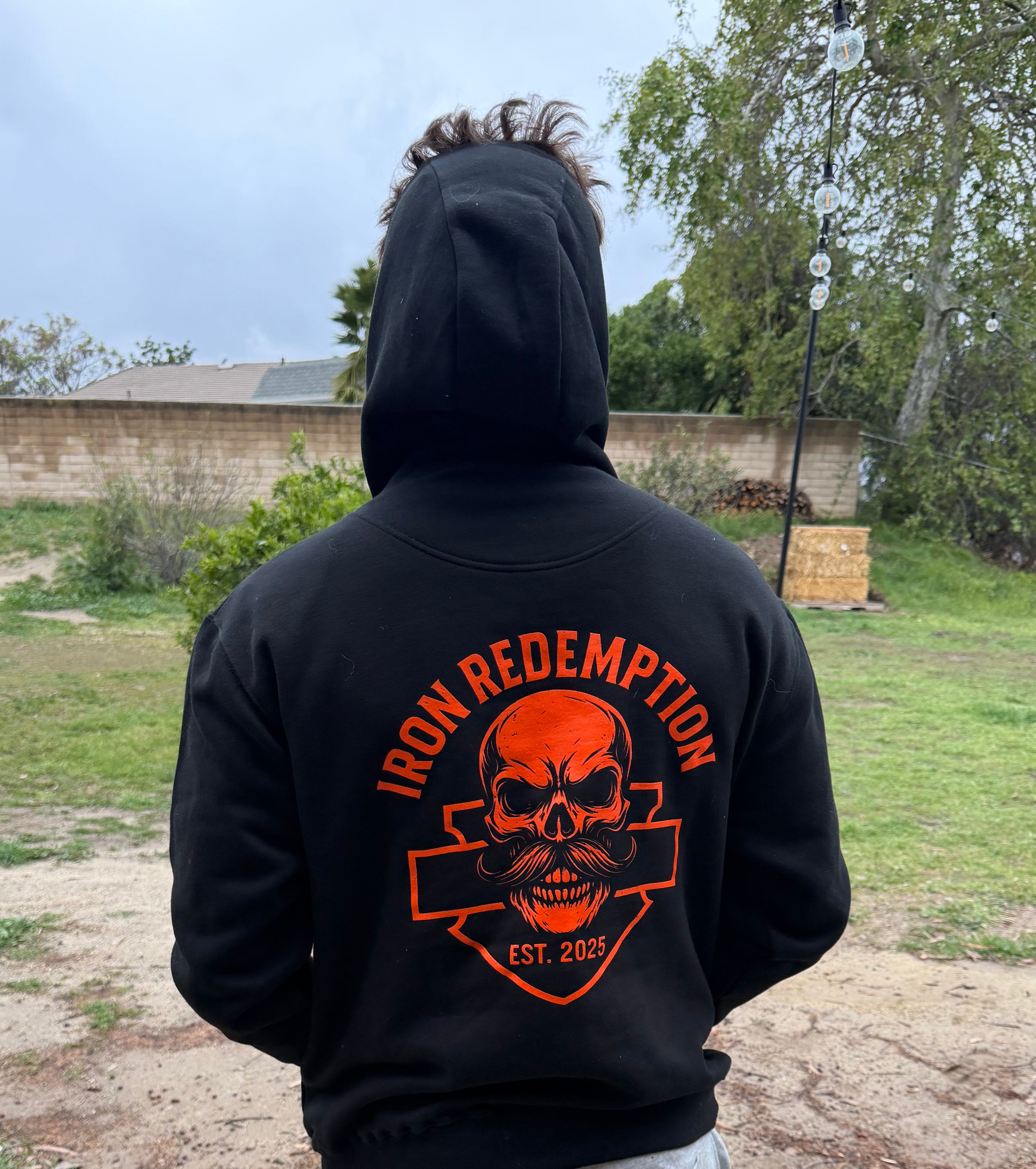 Iron Redemption Orange Skull Hoodie – Black